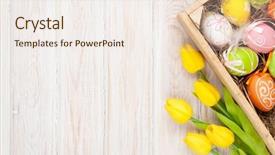  Presentation with yellow wood - Colorful slide deck enhanced with easter background with colorful eggs backdrop and a sky blue colored foreground
