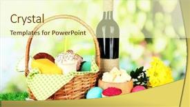  Presentation with easter basket - Slide set consisting of easter basket conceptual photo of traditional easter food in wicker basket on green grass on bright background background and a cream colored foreground