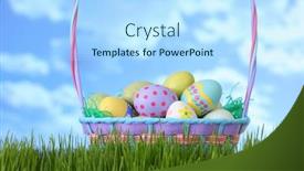  Presentation with easter basket - Slides having easter basket in grass with blue sky background and a light blue colored foreground