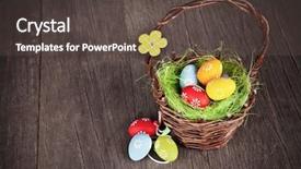  Presentation with easter basket - Cool new PPT theme with easter basket on wooden table backdrop and a dark gray colored foreground