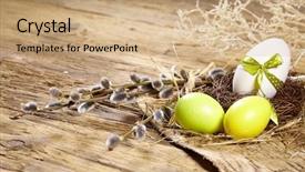  Presentation with easter basket - Presentation having easter basket with easter eggs background and a coral colored foreground