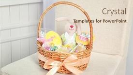  Presentation with easter basket - PPT layouts having easter basket with sweets and presents on beige chair background and a lemonade colored foreground