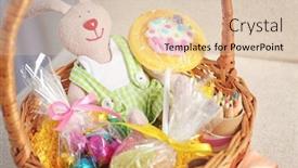  Presentation with easter basket - Slide set consisting of easter basket with sweets and presents closeup background and a lemonade colored foreground