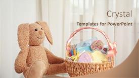  Presentation with easter basket - PPT theme enhanced with easter basket with sweets and stationery on light background background and a lemonade colored foreground