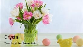 Presentation with copy space - Beautiful slides featuring easter bouquet of spring tulips backdrop and a yellow colored foreground
