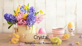  Presentation with cutlery easter table setting - Theme enhanced with easter breakfast table with tea background and a coral colored foreground