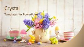  Presentation with cutlery easter table setting - Slides having white narcissus - easter breakfast table with tea background and a cream colored foreground