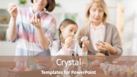  Presentation with easter basket - PPT theme featuring easter bunny and colorful egg background and a coral colored foreground