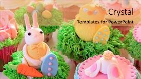  Presentation with chick - Colorful slides enhanced with easter bunny cupcakes with easter backdrop and a coral colored foreground