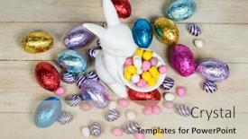  Presentation with easter - Beautiful slides featuring easter-bunny-holding-easter-eggs backdrop and a  colored foreground