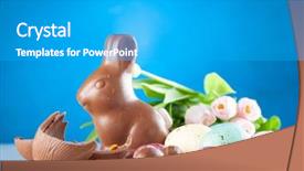  Presentation with bunny - Colorful slide deck enhanced with easter chocolate bunny and eggs backdrop and a teal colored foreground