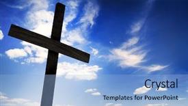  Presentation with christian - Presentation theme enhanced with easter christian - one cross on sky background background and a light blue colored foreground