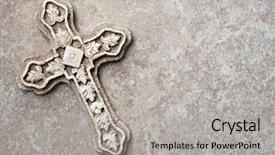  Presentation with stone cross - Audience pleasing PPT layouts consisting of easter christian - ornate stone cross on marble backdrop and a light gray colored foreground