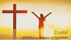  Presentation with easter worship service - Amazing PPT layouts having easter-christian-cross-woman-praising backdrop and a yellow colored foreground