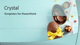  Presentation with chocolate - Amazing PPT theme having easter composition with chocolate eggs backdrop and a sky blue colored foreground