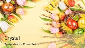  Presentation with easter - Slide set with easter composition with colorful easter background and a blonde colored foreground