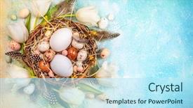  Presentation with decor - Beautiful slide set featuring easter composition with easter eggs backdrop and a sky blue colored foreground