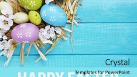  Presentation with white easter lily flowers - Presentation design featuring easter composition with flowering branches background and a arctic colored foreground