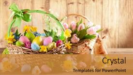  Presentation with easter basket - PPT layouts consisting of easter composition with spring flowers background and a gold colored foreground