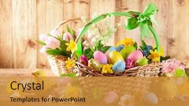  Presentation with easter basket - Amazing slide deck having easter composition with spring flowers backdrop and a gold colored foreground