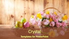  Presentation with rustic spring - Beautiful presentation featuring easter composition with spring flowers backdrop and a tawny brown colored foreground