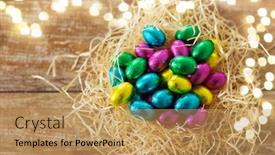  Presentation with confectionery - Audience pleasing presentation design consisting of easter-confectionery-and-holidays-concept backdrop and a coral colored foreground