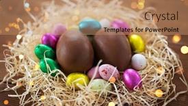  Presentation with confectionery - Audience pleasing presentation design consisting of easter-confectionery-and-holidays-concept backdrop and a coral colored foreground