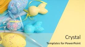  Presentation with blue yellow - Audience pleasing theme consisting of easter decoration colored egg yellow backdrop and a  colored foreground