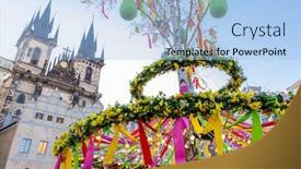  Presentation with czech republic - Beautiful theme featuring easter-decoration-on-the-old backdrop and a light blue colored foreground