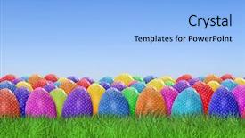  Presentation with apron harvest - Amazing PPT layouts having easter egg harvest on sky backdrop and a light blue colored foreground