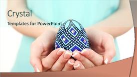 Presentation with egg - Slides with easter egg in female hands background and a cool aqua colored foreground