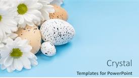  Presentation with blue flower - PPT layouts enhanced with easter-eggs-and-flower-bouquet background and a light blue colored foreground