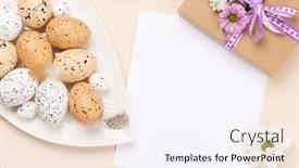  Presentation with greetings - Slides with easter-eggs-and-flowers background and a  colored foreground