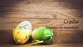  Presentation with wood rustic urban furniture - Slide deck with easter eggs and pussy willow background and a  colored foreground