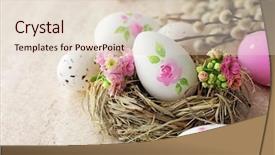  Presentation with easter bunny yellow spring flower - Slide set featuring easter eggs and spring flowers background and a  colored foreground