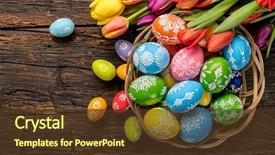  Presentation with tulips - PPT theme consisting of easter eggs and tulips background and a tawny brown colored foreground