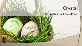  Presentation with easter basket - Cool new PPT theme with easter eggs arrangement with green grass in a basket backdrop and a sky blue colored foreground