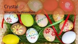  Presentation with easter basket - Colorful slide deck enhanced with easter eggs collection backdrop and a red colored foreground