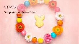  Presentation with pastel pink - Audience pleasing slide set consisting of easter-eggs-cookie-and-colorful backdrop and a lemonade colored foreground