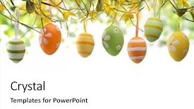  Presentation with easter - Beautiful PPT layouts featuring easter eggs hanging on forsythia backdrop and a white colored foreground