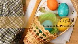  Presentation with easter basket - Presentation consisting of easter-eggs-in-a-nest background and a yellow colored foreground