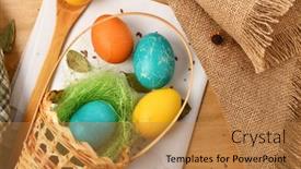  Presentation with easter basket - PPT theme consisting of easter-eggs-in-a-nest background and a coral colored foreground