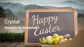  Presentation with easter basket - Presentation featuring easter eggs in basket against chalkboard with chalk background and a coral colored foreground