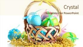  Presentation with easter basket - Slide deck with pigeon sits on the straw on a background of watermelons background and a tawny brown colored foreground