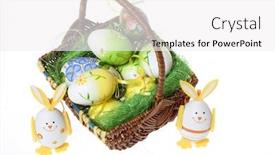  Presentation with easter basket - Beautiful presentation design featuring easter-eggs-in-basket backdrop and a white colored foreground