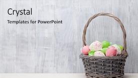  Presentation with easter basket - Colorful slide set enhanced with easter eggs in basket backdrop and a light gray colored foreground