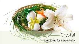  Presentation with easter lily - Presentation theme having easter-eggs-in-basket background and a soft green colored foreground
