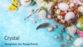  Presentation with white flowers - Presentation theme featuring easter eggs in nest pussy background and a arctic colored foreground