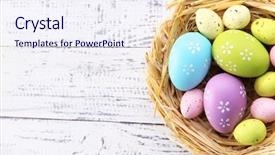  Presentation with easter - PPT theme featuring easter eggs in nest background and a sky blue colored foreground