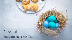  Presentation with yeast - PPT theme having easter-eggs-in-nest background and a light blue colored foreground